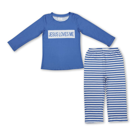 Jesus liebt mich Oberteil Gestreifte Hose Jungen Kleiderset
