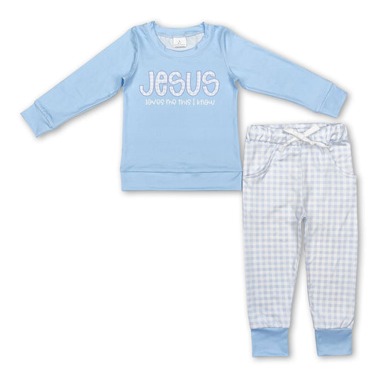 Jesus liebt mich, das weiß ich, kariertes Jungen-Bekleidungsset