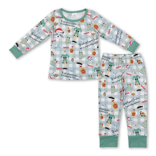 Grüner Hut kariertes Langarm-Pyjama für Jungen zu Weihnachten
