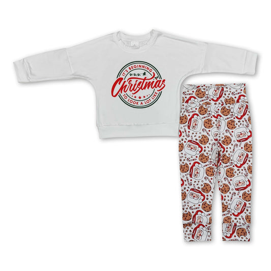 Weiße Weihnachten Top Santa Zuckerstange Hose Kinderkleidung