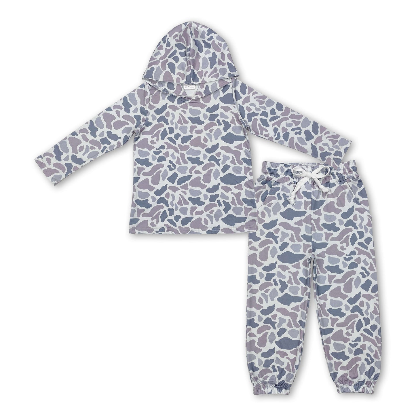 Graues Camo-Kapuzenpullover-Taschenhosen-Kinderbekleidungsset