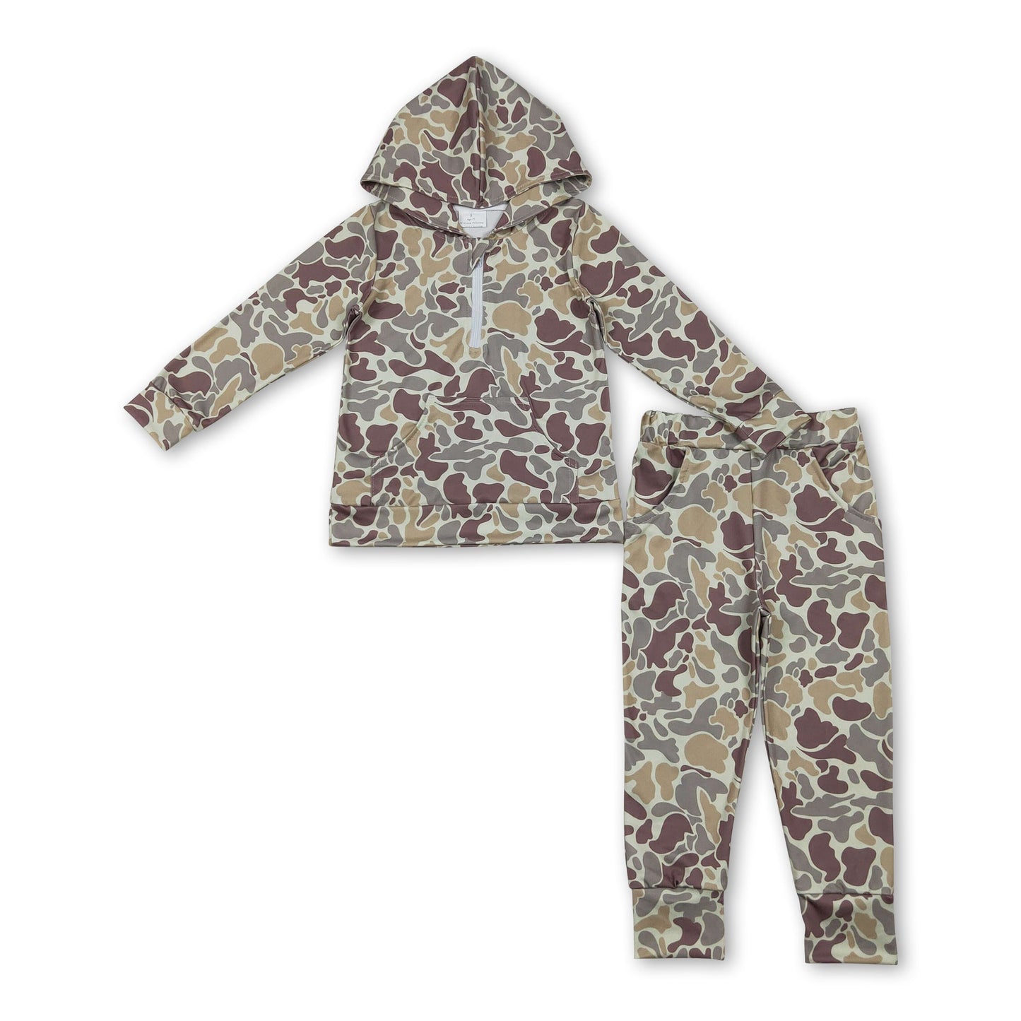 Camo-Kapuzenpullover-Hose-Jagd-Kinder-Kleidungsset mit Reißverschlusstasche