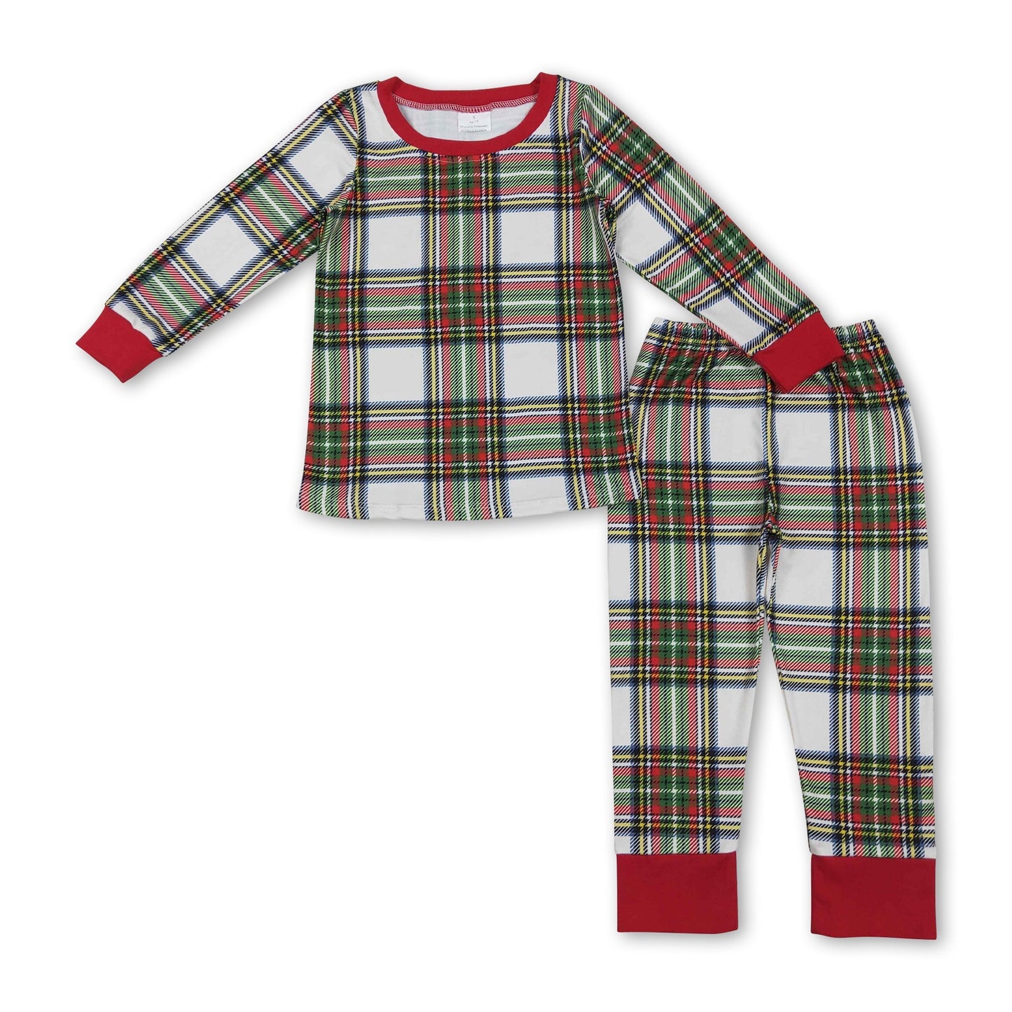 Langärmliger grün-roter karierter Baby-Kinder-Weihnachtspyjama
