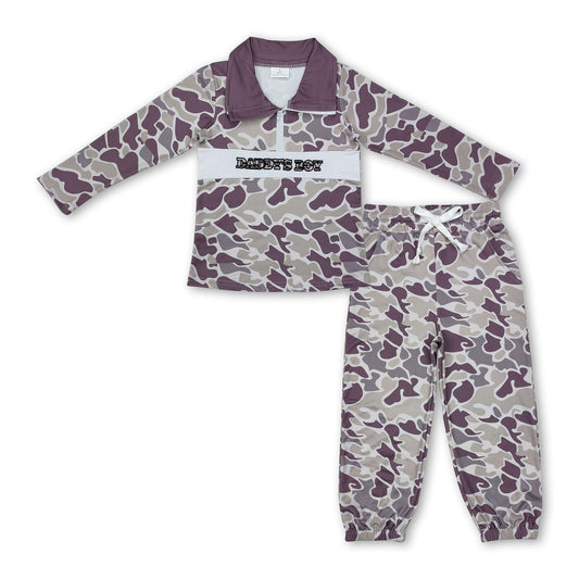 Daddy's boy embroidery camo zipper pullover pants outfits