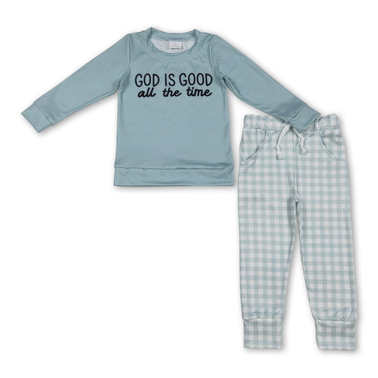Gott ist gut die ganze Zeit Top karierte Hose Jungen Kleidung Set