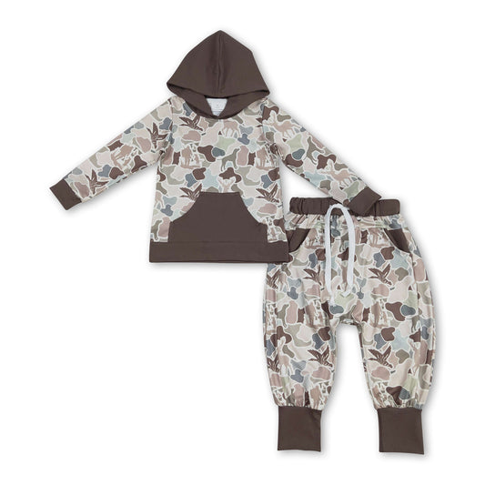 Jagdenten-Hund-Camo-Kapuzenpulli-Hosen-Kinder-Jungen-Outfits
