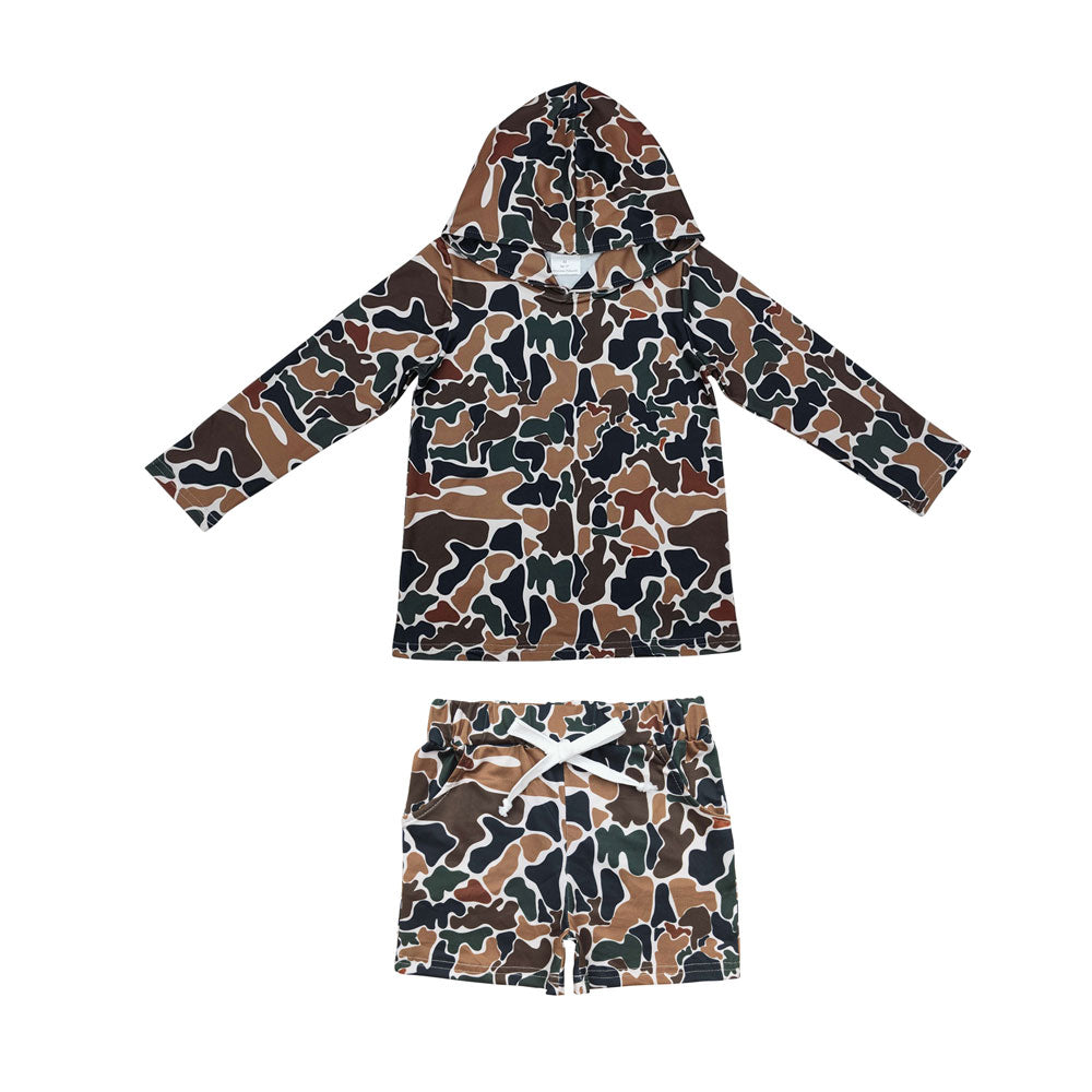 Braunes Camo Hoodie Shorts Kinder Jungen Bekleidungsset