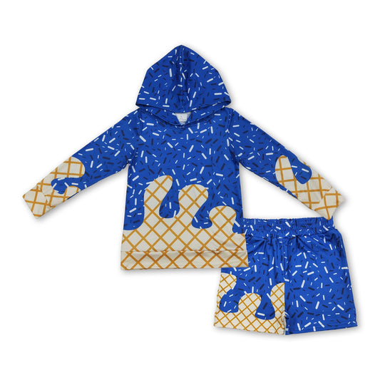 Blue ice cream sprinkle hoodie shorts kids boys clothing