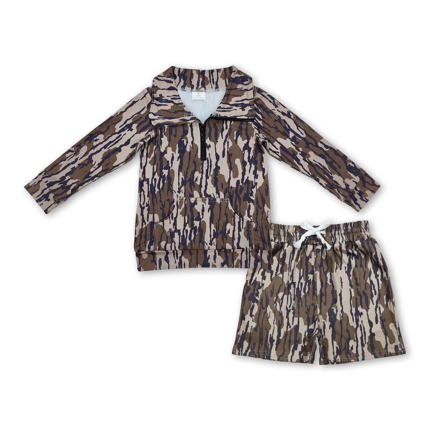 Camo-Taschen-Reißverschluss-Pullover-Shorts-Kinder-Jungen-Outfits