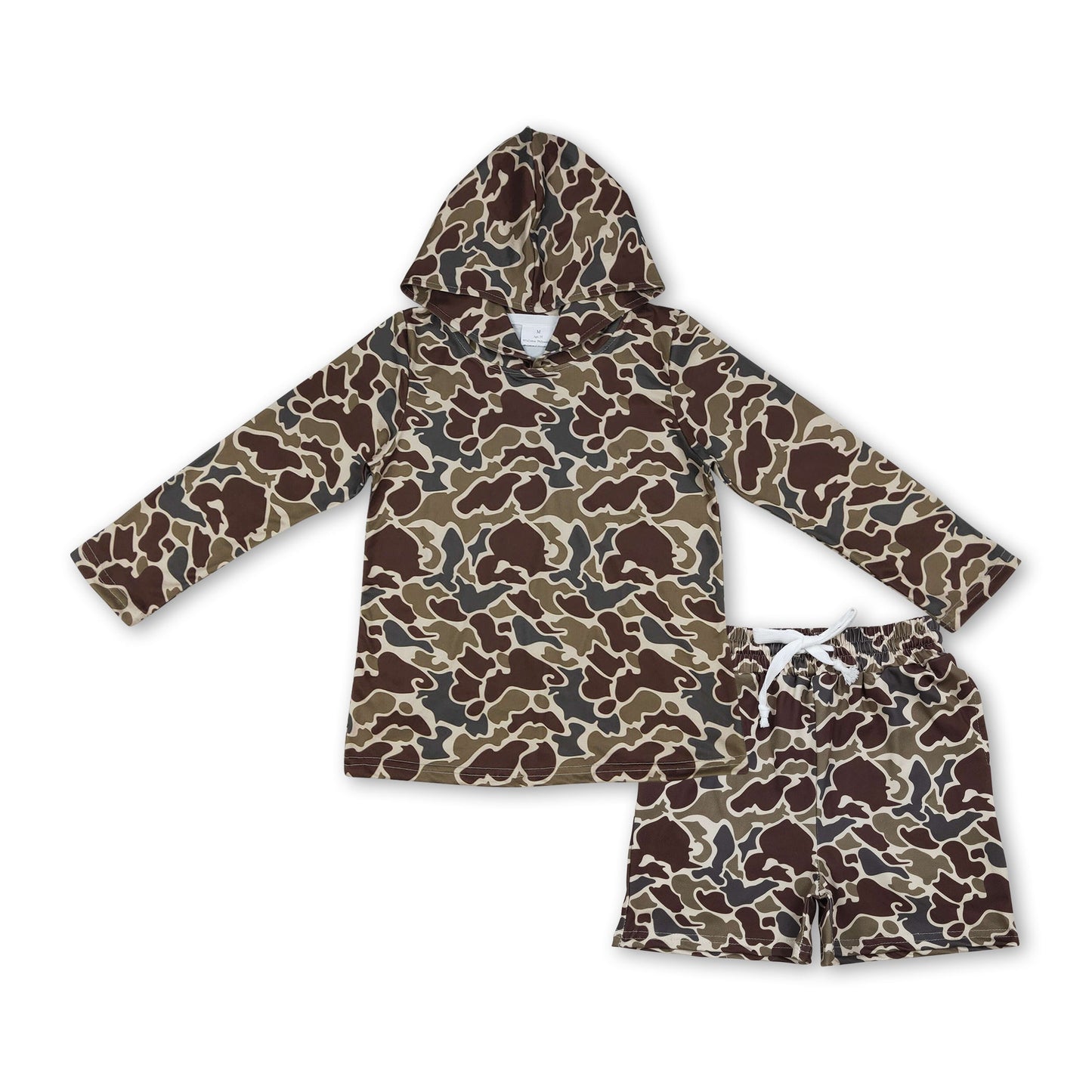 Dunkelbraunes Camo Hoodie-Shorts-Set für Jungen