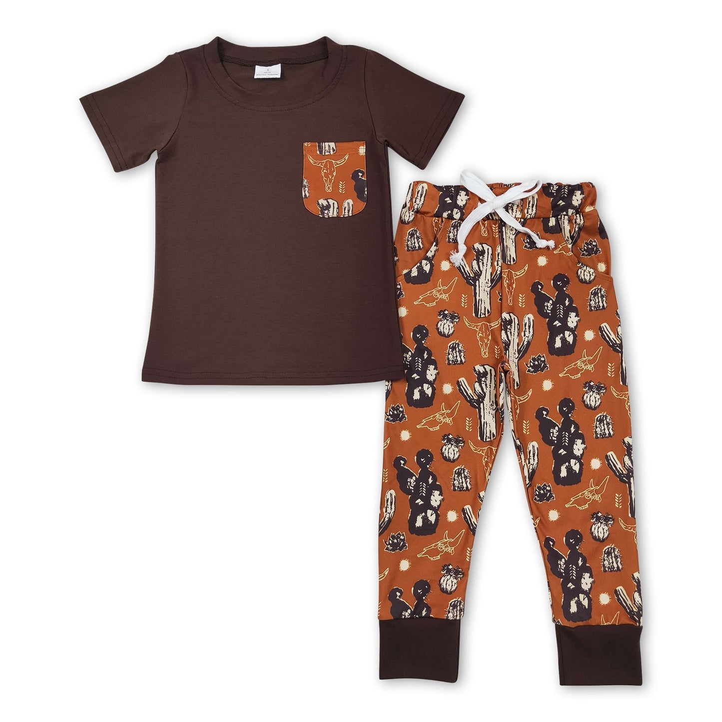 Braune Kaktus-Taschenoberteil-Hose Baby Jungen Kleidung