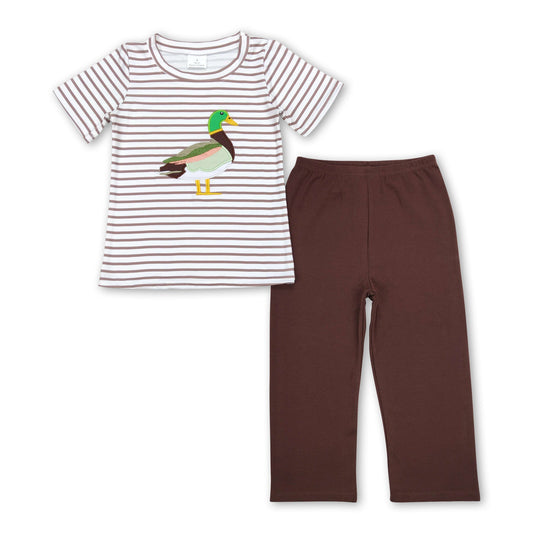 Gestreiftes Enten-Oberteil mit brauner Hose, Jungen-Bekleidungsset