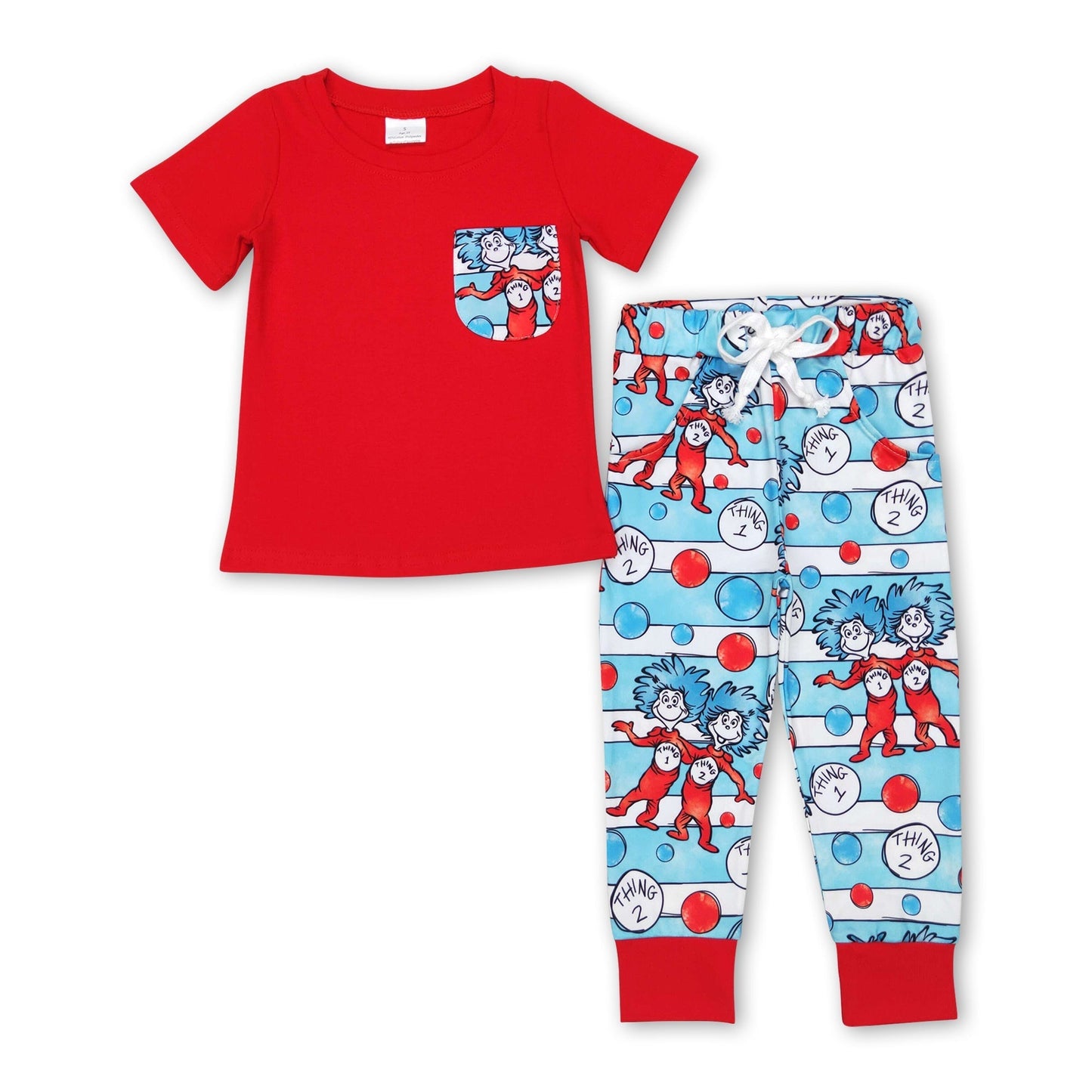 Rotes Taschenhemd Katze Hut gestreifte Hose Jungen Kleidung Set