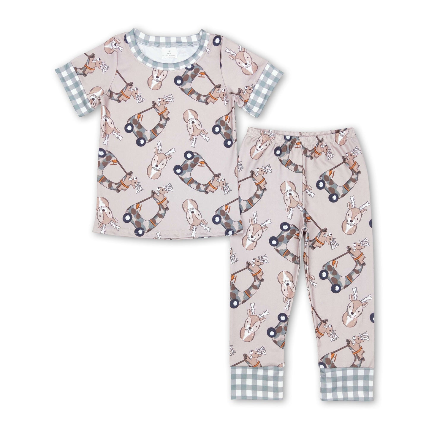 Karierte Kurzarm-Camouflage-Hirsch-Pyjamas für Jungen