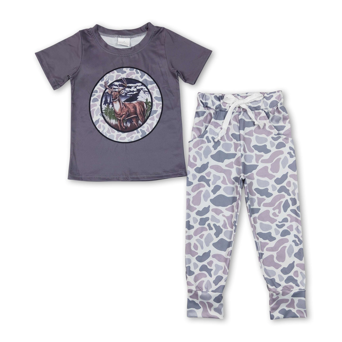 Graue Hirsch-Camo-Taschenhose für Jungen