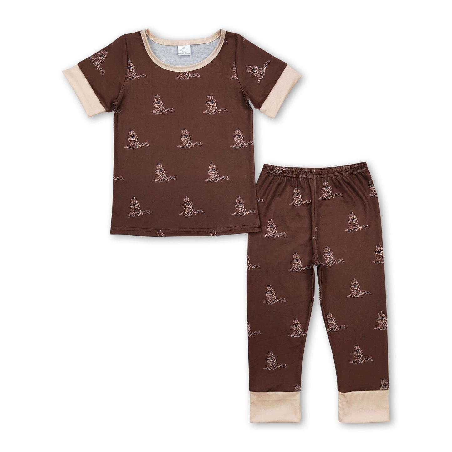 Brauner Kurzarm-Tarnenten-Pyjama für Kinder/Jungen