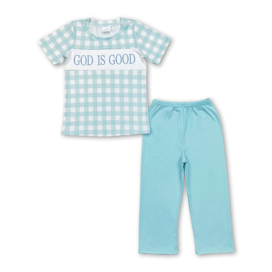 Gott ist gut kariertes Oberteil Hose Kinder Jungen Kleidung