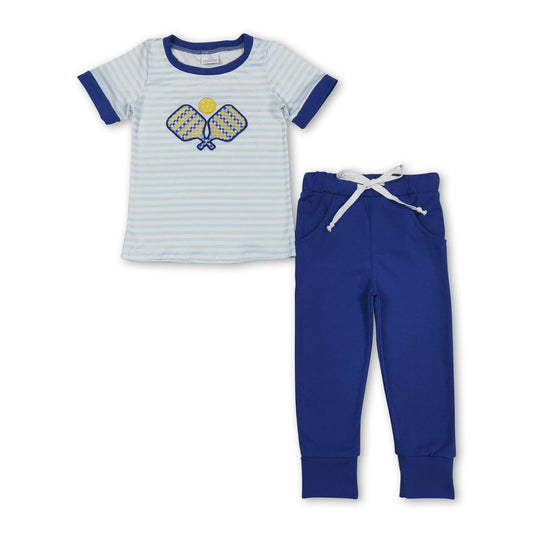 Gestreiftes Pickleball-Bestickungs-Oberteil Hosen Jungen-Bekleidungsset