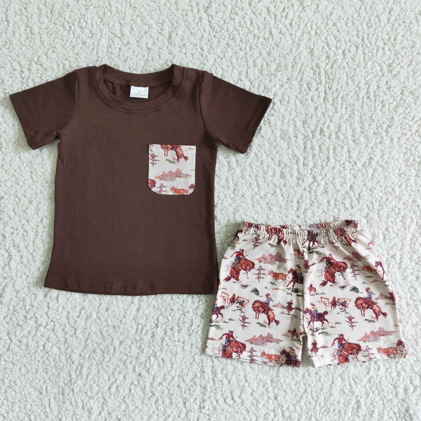 Braunes Baumwollhemd, Pferde-Shorts, Jungen-Sommerkleidung