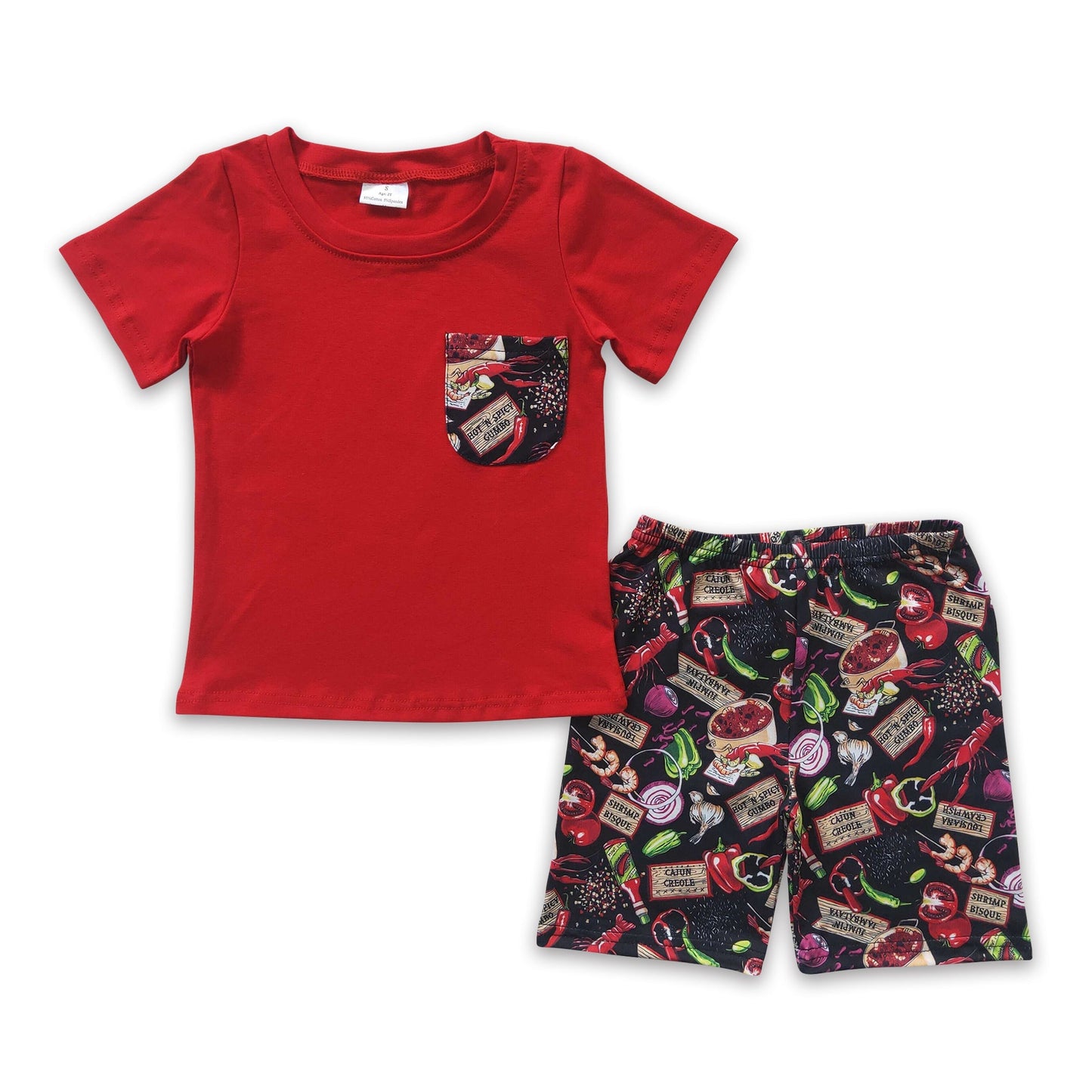 Blaues Baumwoll-Taschen-Hemd Krebse Shorts Jungen Kleidung Set