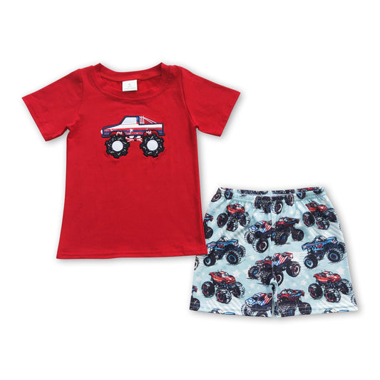 LKW-Stickerei Hemd Shorts Kinder Junge Sommerkleidung