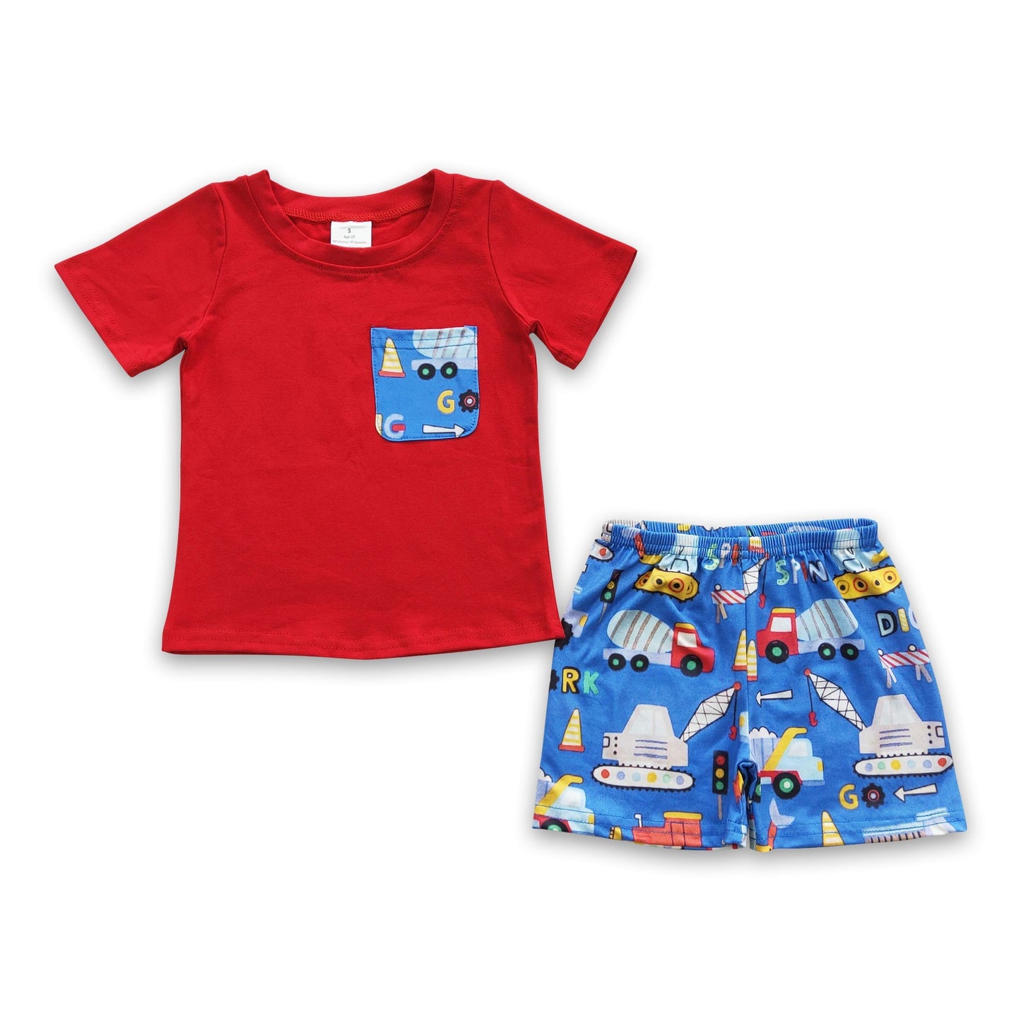 Rotes Oberteil Baufahrzeuge Shorts Babykleidung für Jungen
