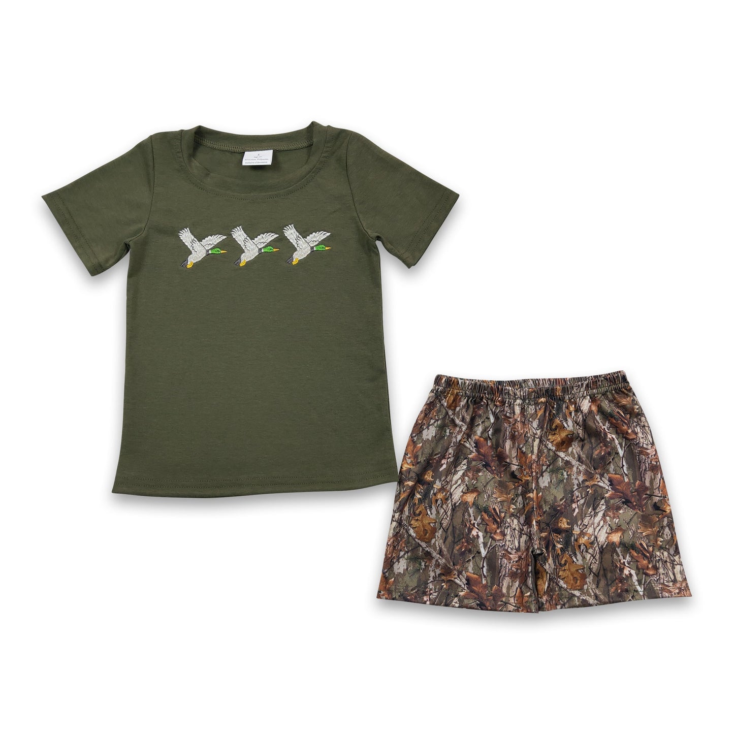 Enten-Oliven-Shirt, Tarnshorts, Kinder-Jungen-Bekleidungsset