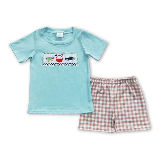 Fischerhemd, karierte Shorts, Kinder-Jungen-Sommerkleidungsset