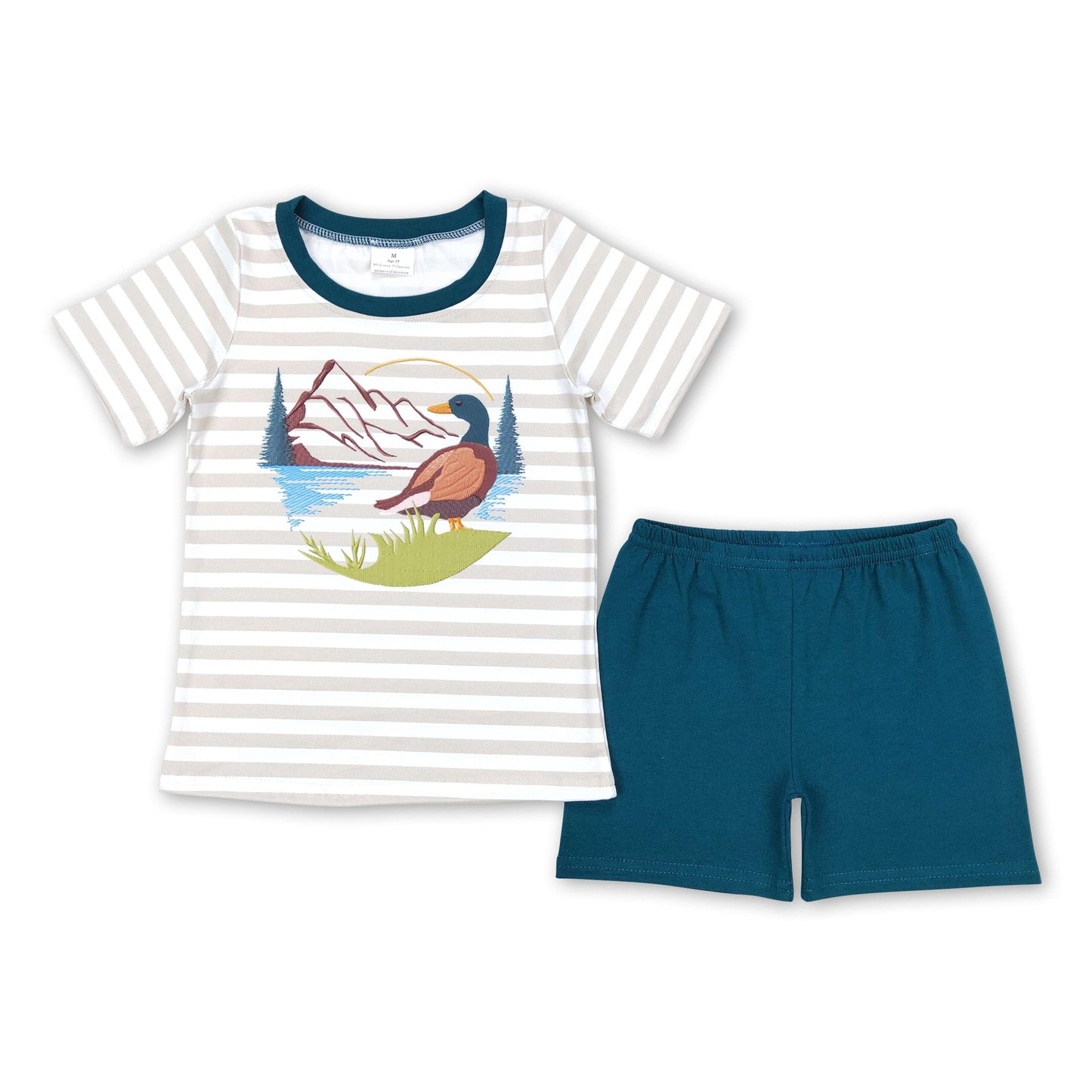 Kurzarm-Khaki-Streifen-Enten-Oberteil Shorts Jungen Sommer-Outfits