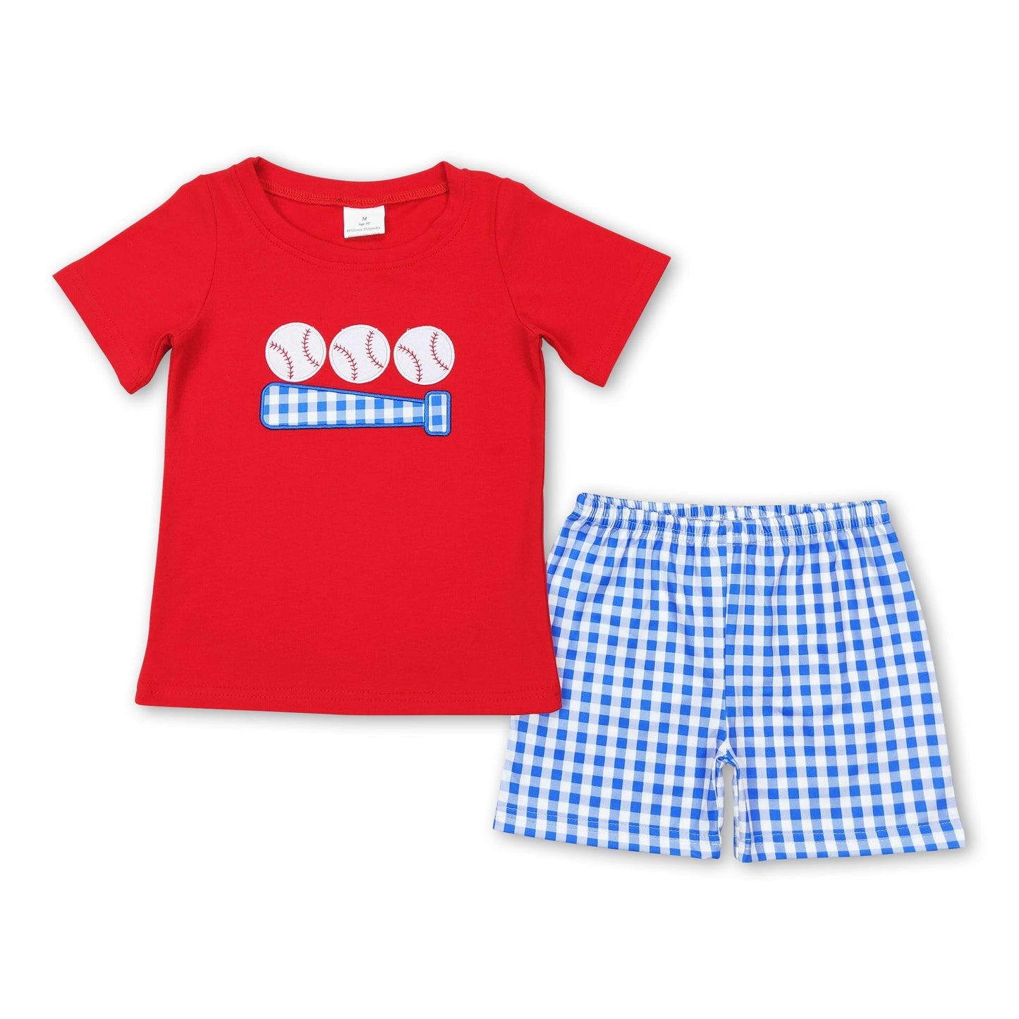 Rotes Baseballshirt karierte Shorts Kinder Jungen Outfits