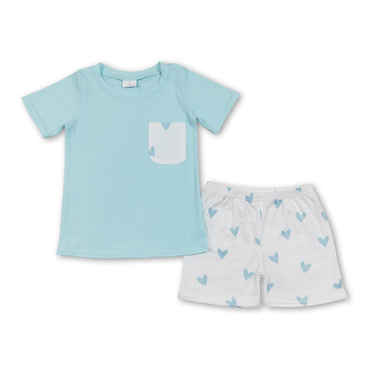 Herztasche Aqua-Oberteil Shorts Kinder Jungen Valentinstagskleidung
