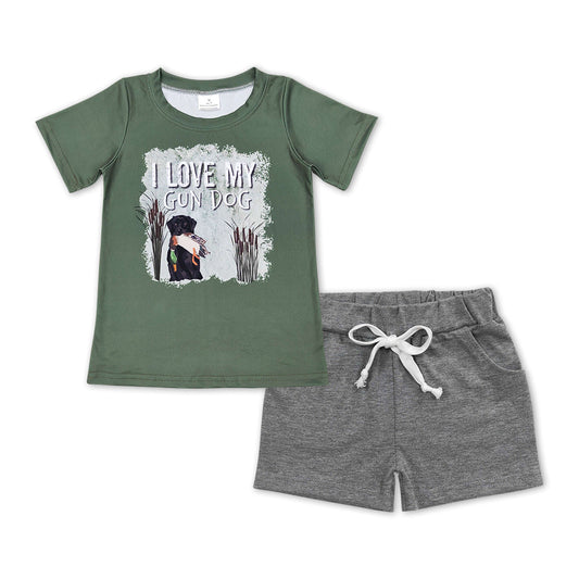 Ich liebe meinen Hund, Oberteil, graue Shorts, Jungen-Sommeroutfits