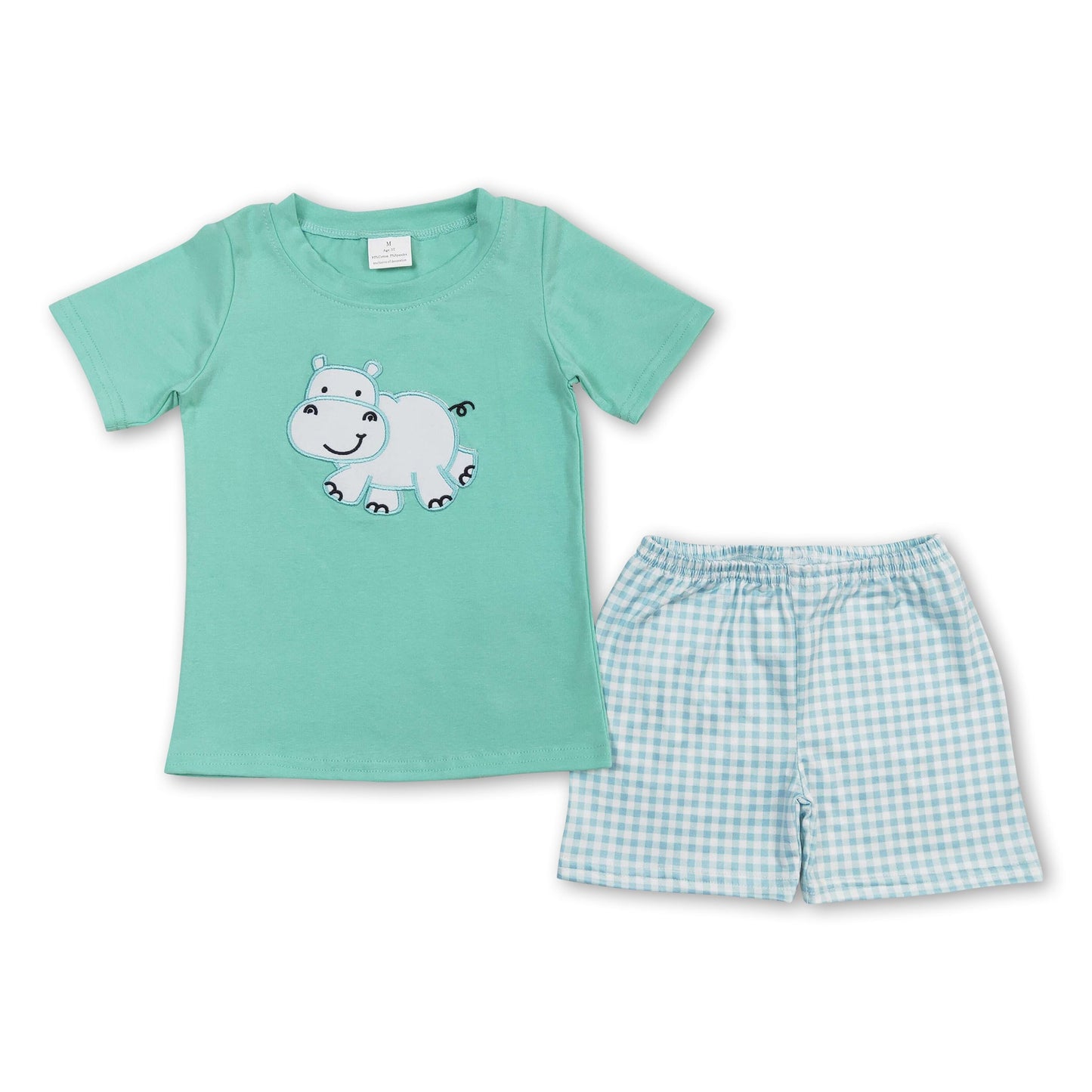 Kurzarm-Kuh-Oberteil karierte Shorts Jungen Sommerkleidung