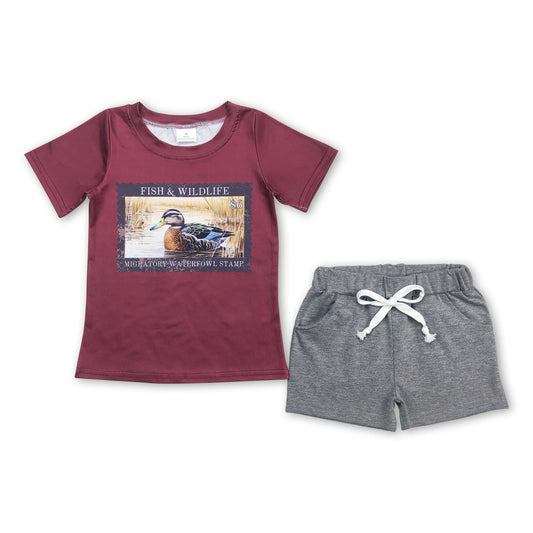 Fisch Wildente oben grau Shorts Jungen Sommerkleidung