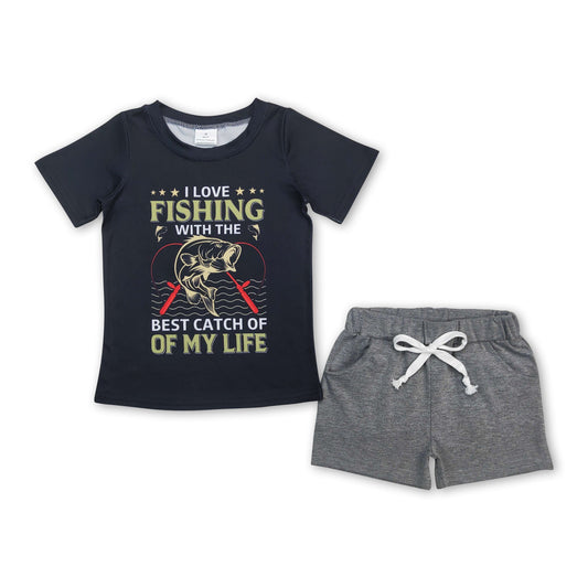 Ich liebe Angeln, graue Shorts, Jungenkleidung