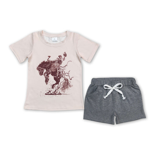 Pferderodeo kurzärmeliges Oberteil graue Shorts Jungenkleidung