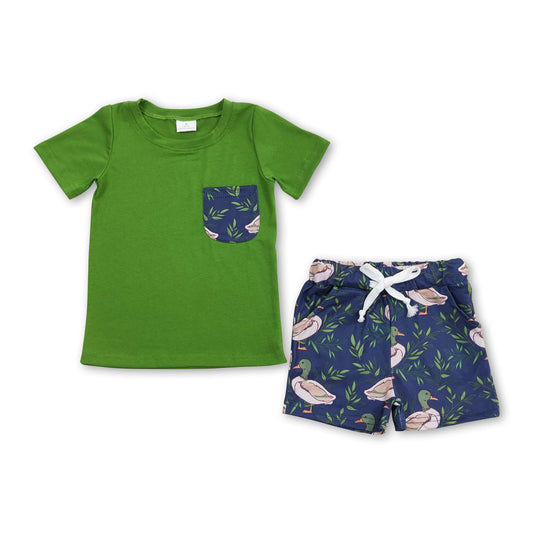 Grüne Enten-Taschen-Oberteil Shorts Kinder Jungen Sommerkleidung