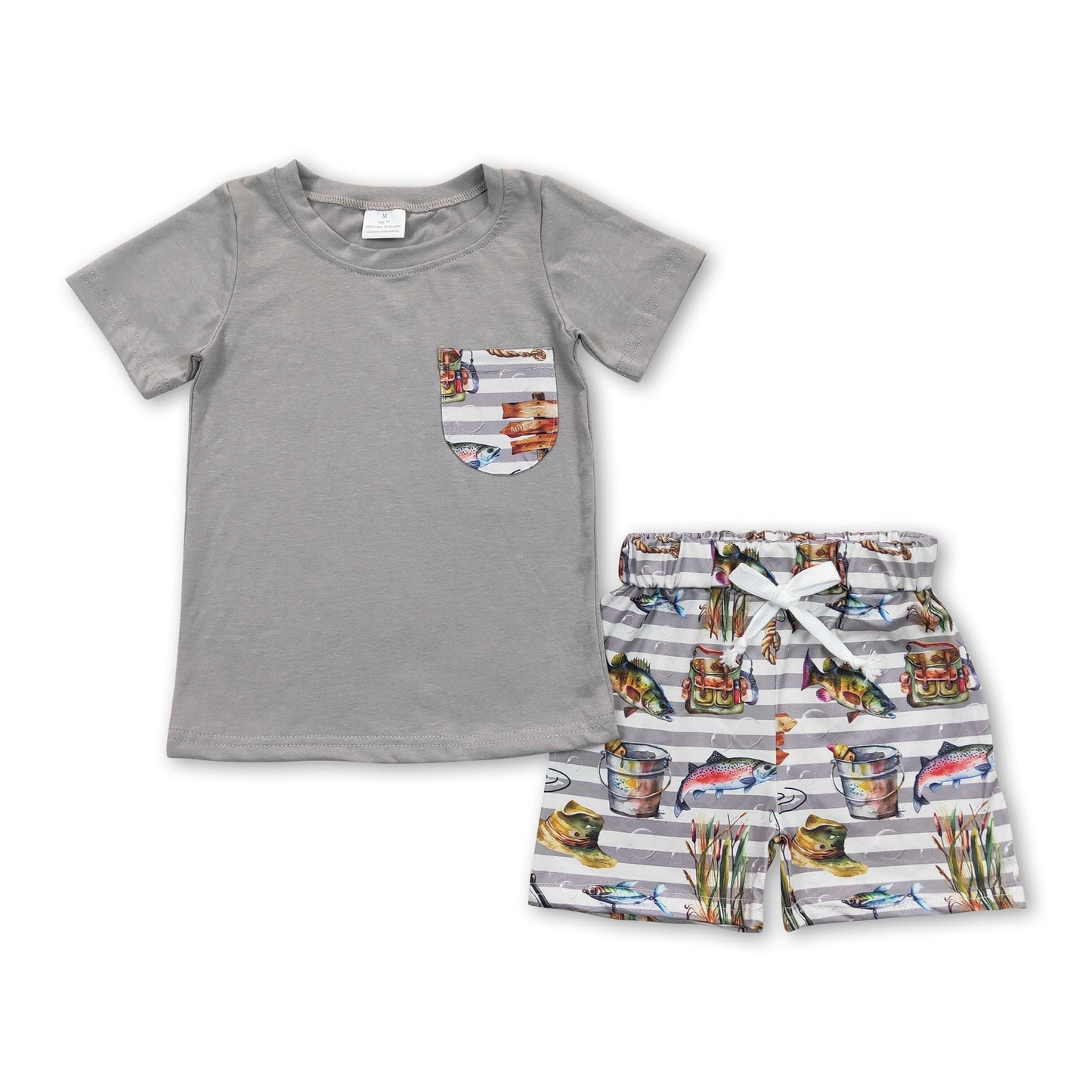 Graue Angel-Pocket-Top-Shorts für Kinder Jungen Sommerkleidung