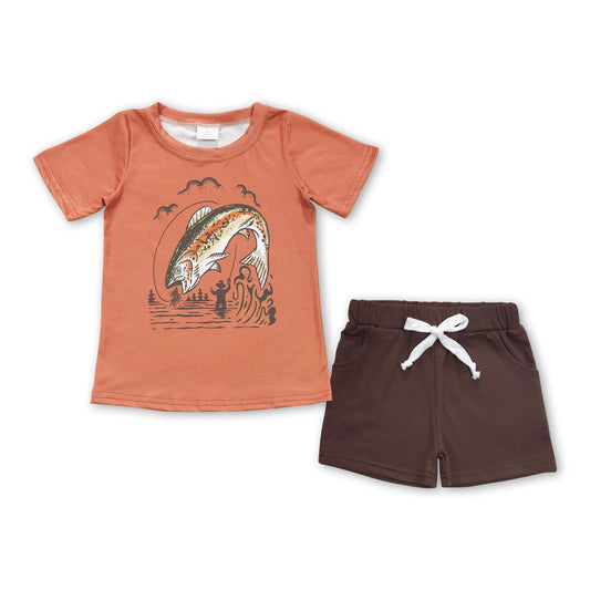 Angelshirt braun Tasche Shorts Jungen Sommerkleidung