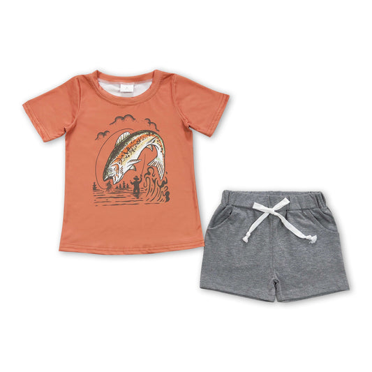 Anglerhemd grau Tasche Shorts Jungen Sommerkleidung
