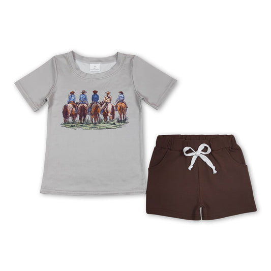 Graues Kurzarm-Rodeohemd-Shorts-Jungen-Western-Set