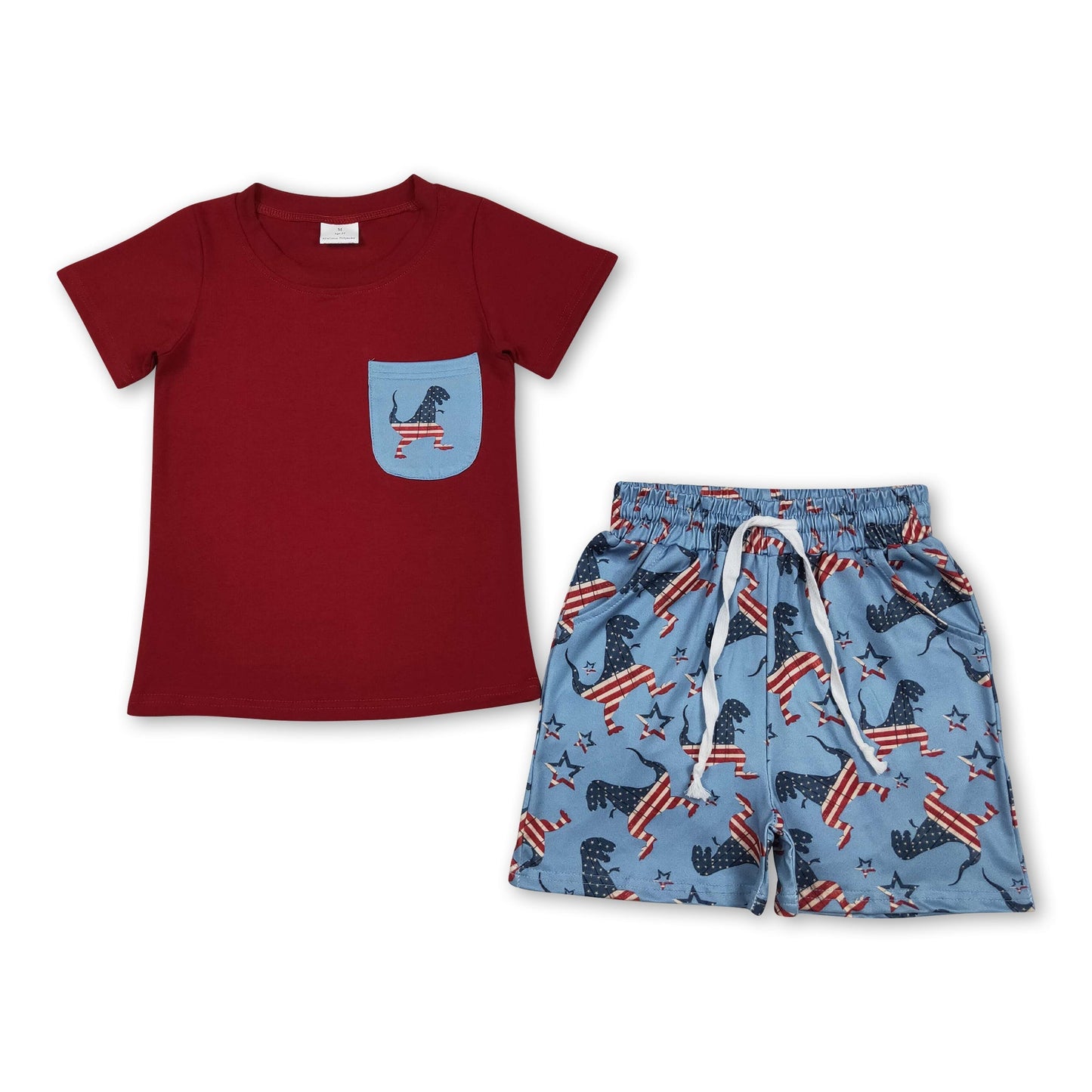 Rotes Taschentop Dinosaurier-Shorts Jungen 4. Juli Kleidung