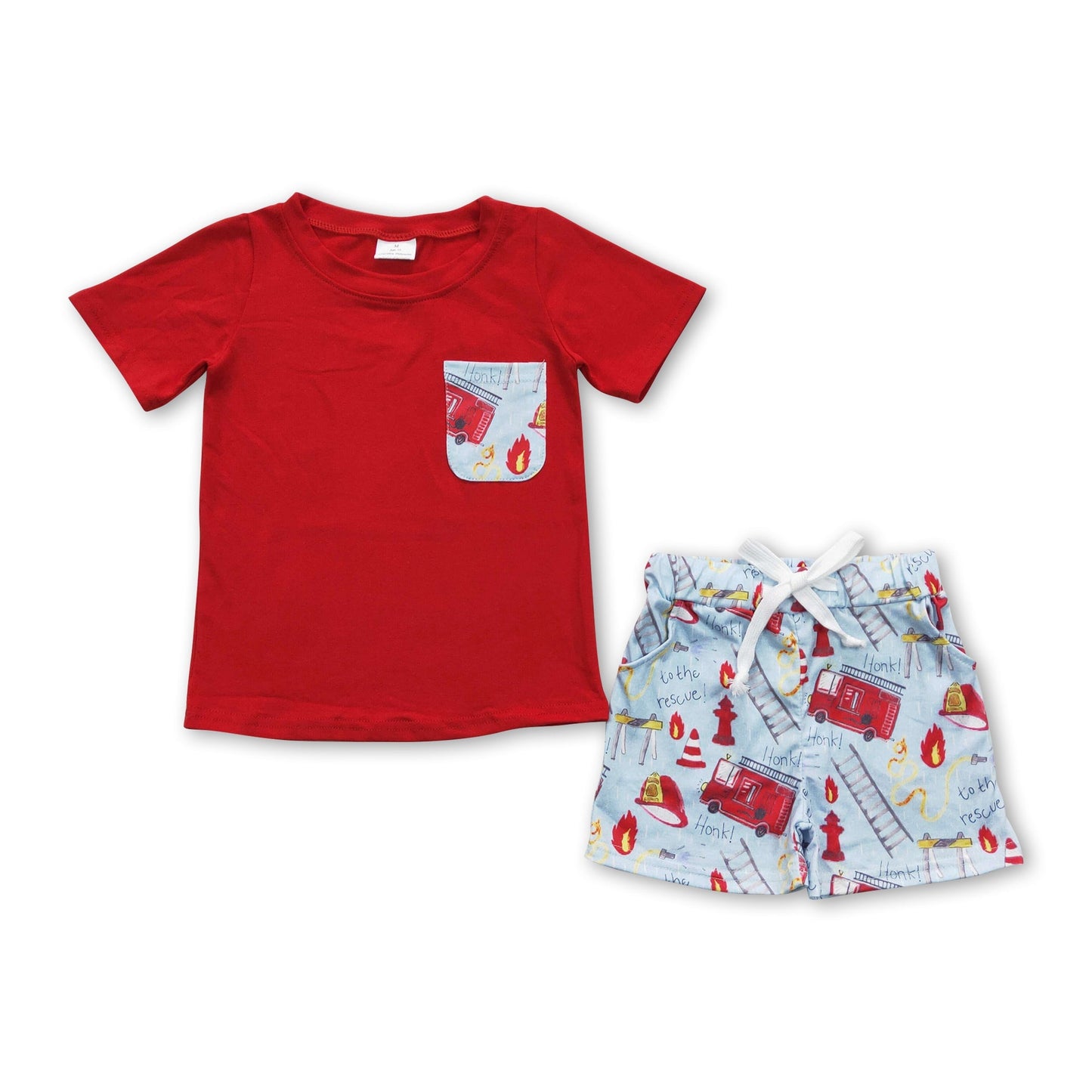 Roter Feuerwehrauto-Taschen-Top-Shorts Jungen Sommer-Outfits