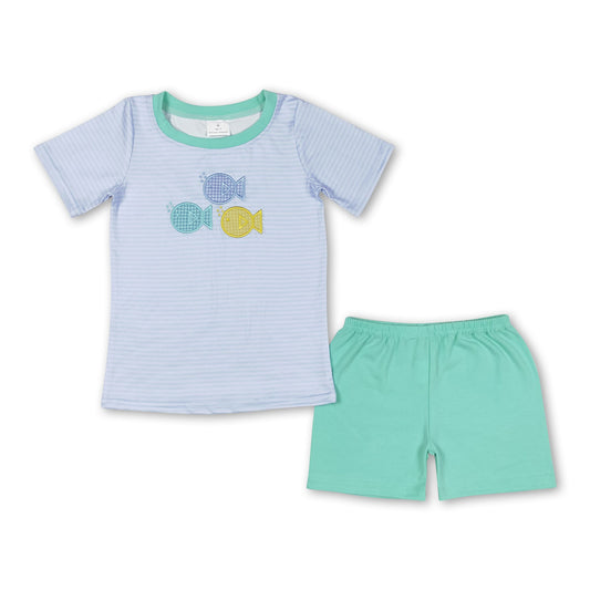 Fisch-Top, grüne Shorts, Kinder-Jungen-Sommerkleidung