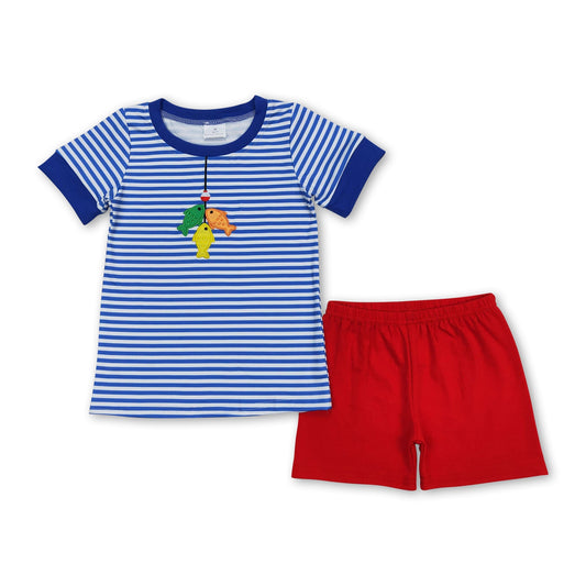 Fisch-Streifen-Top rote Shorts Kinder Jungen Sommerkleidung