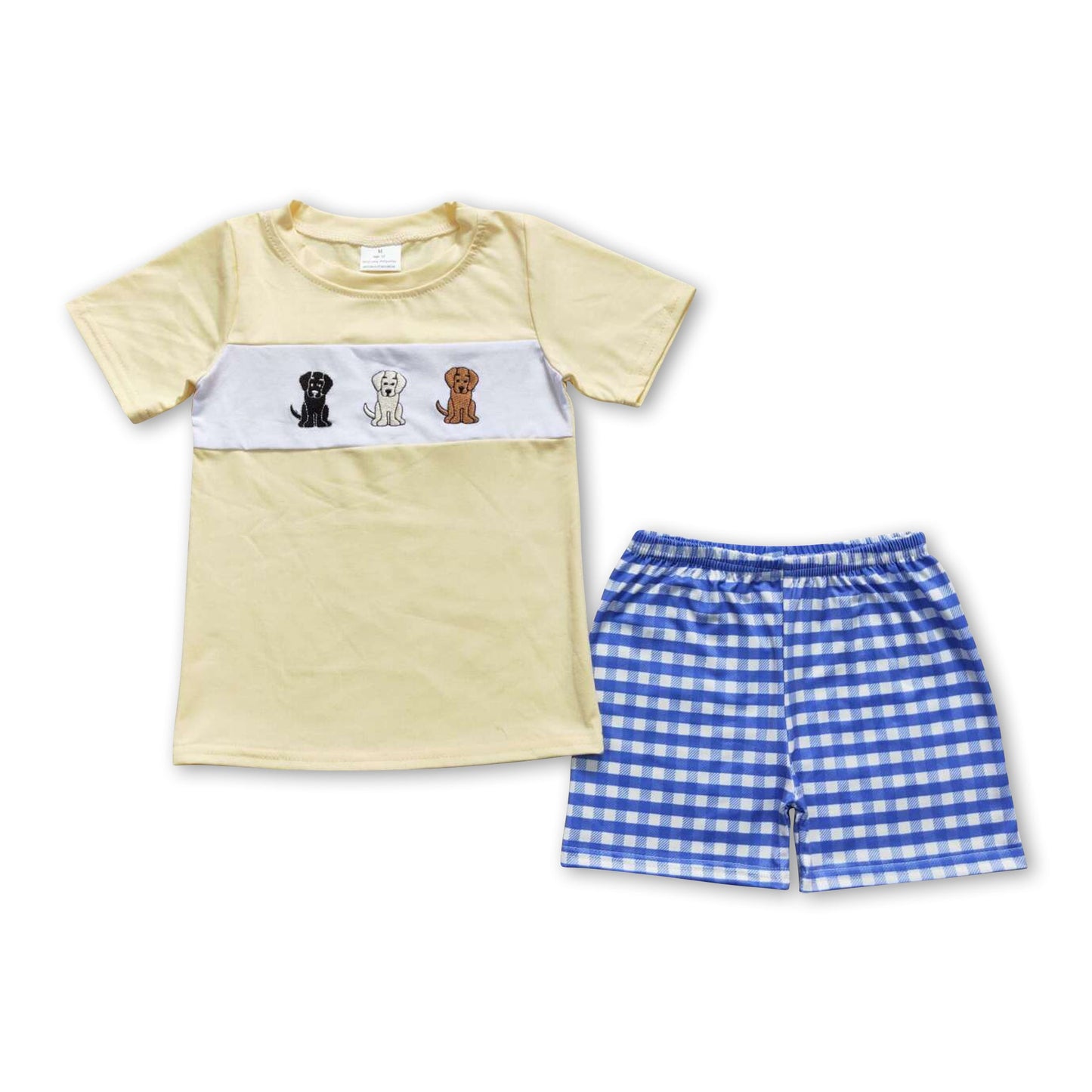 Kurzärmeliges Hunde-Top Karierte Shorts Jungen Kleidung