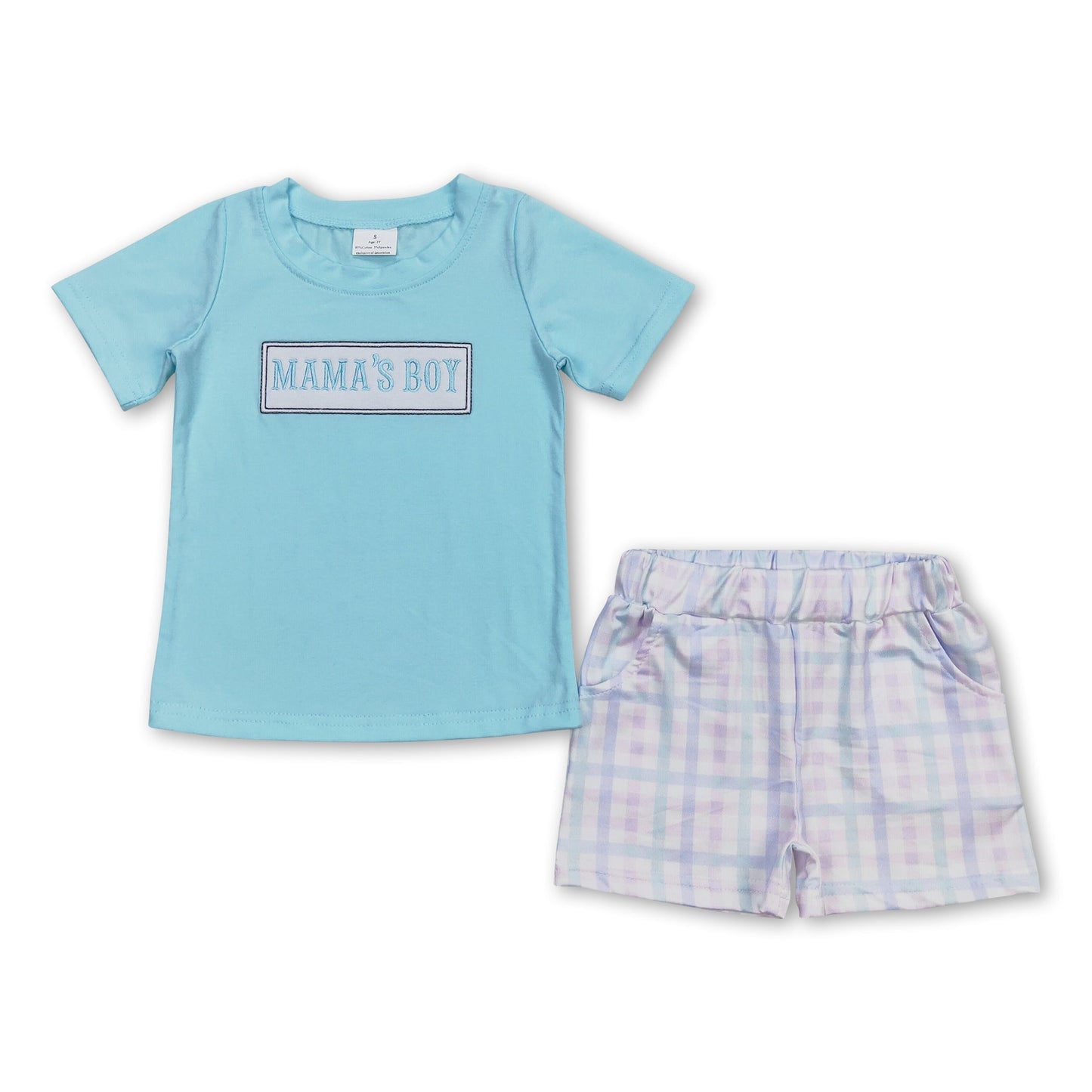Mama's Boy Top, karierte Shorts, Kinderkleidung zum Muttertag