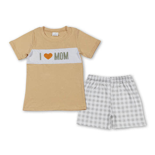 Ich liebe MOM-Top, karierte Shorts, Jungen-Kleidungsset