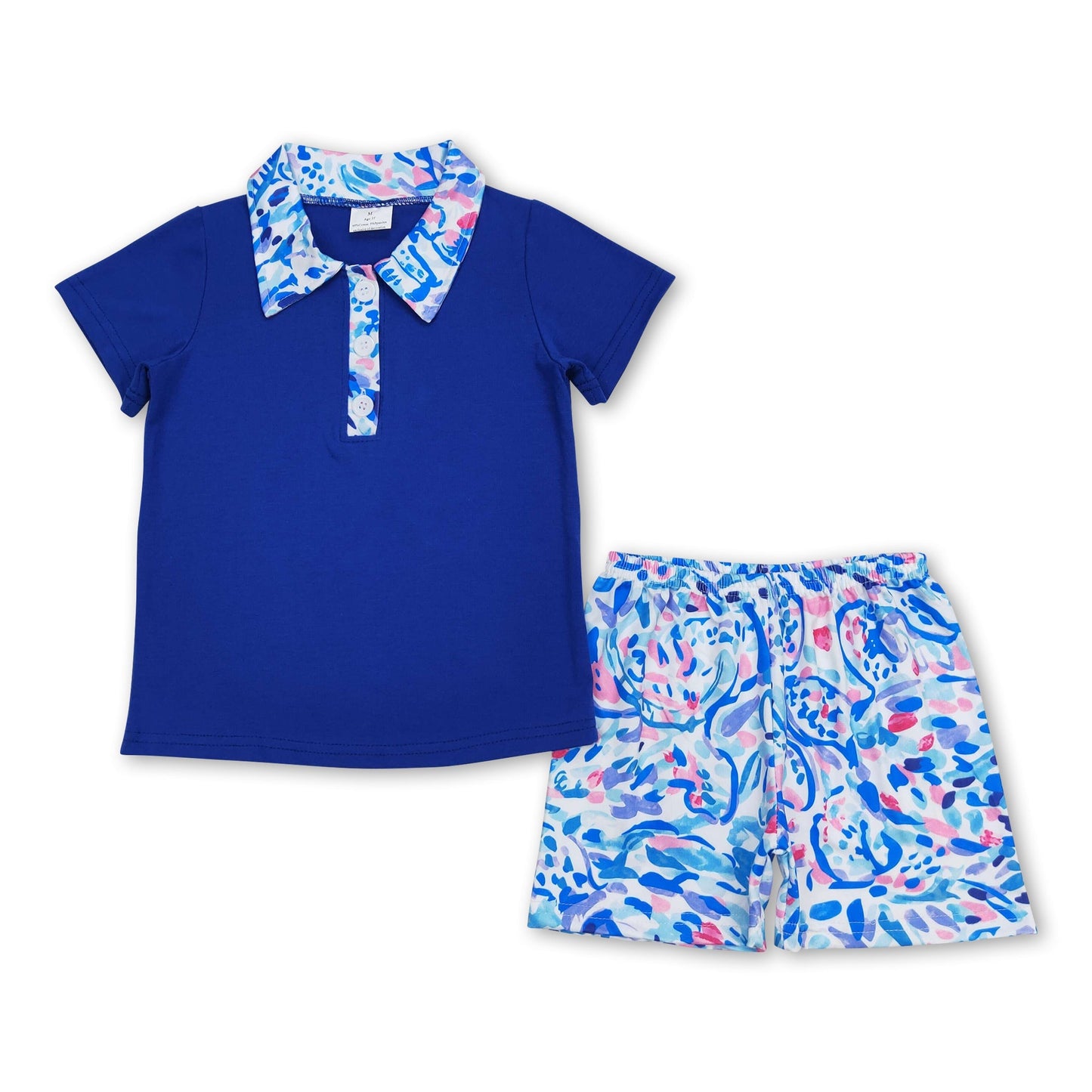 Blaues Poloshirt Batik-Shorts Jungen Sommerkleidung
