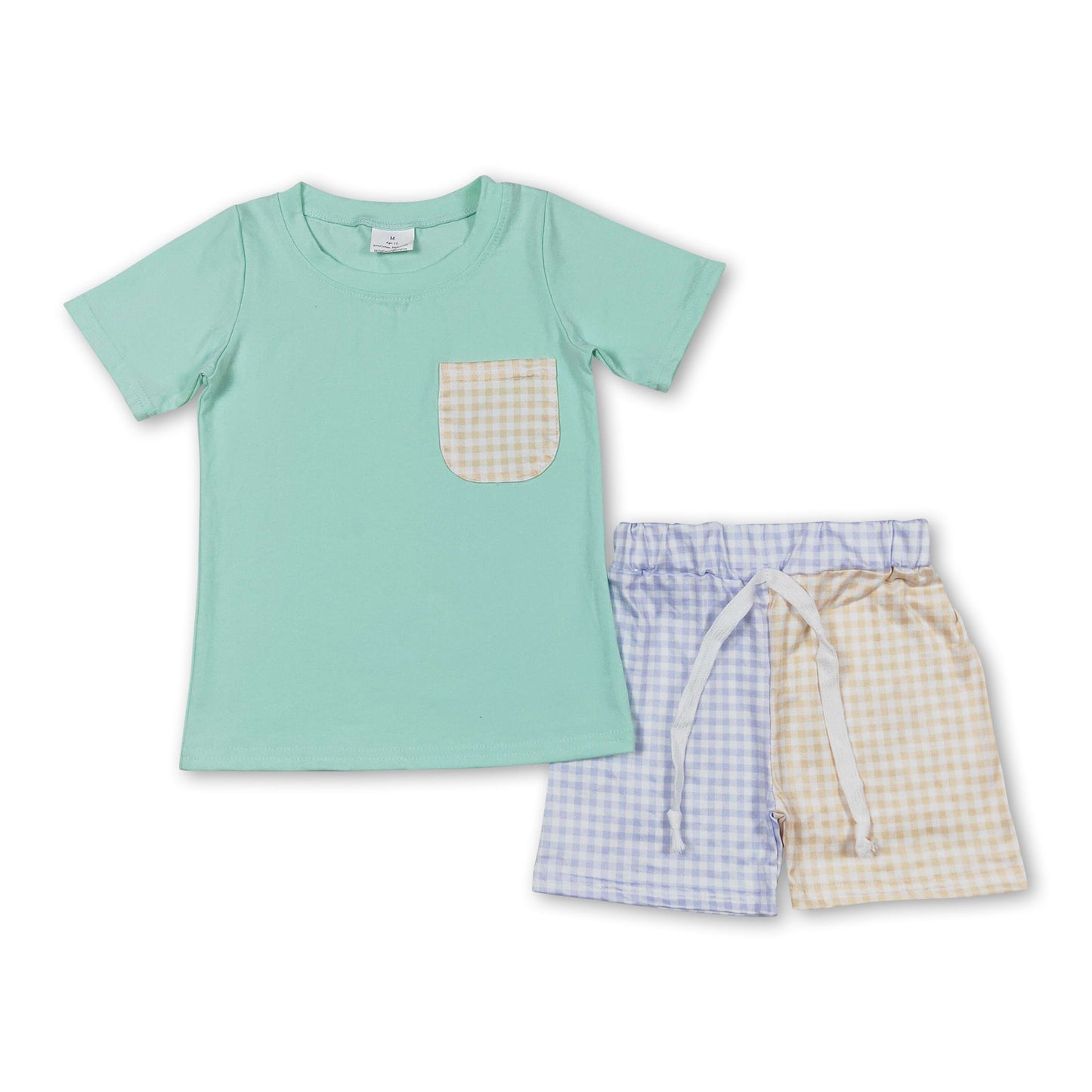 Tasche oben blau gelb karierte Shorts Jungen Sommerkleidung